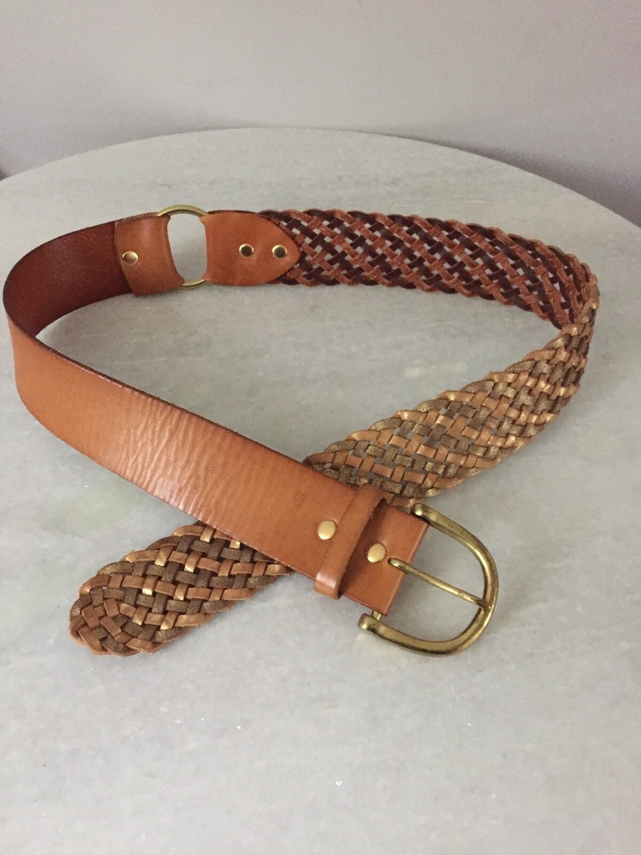 LINEA PELLE Wide Braided Woven Leather Belt S Brass D-Ring  display picture 1