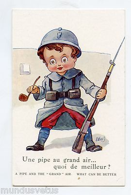 WW1 .A. WUYTS .Patriotic .HAIRY.Child. A pipe in the open air. Child patriotic