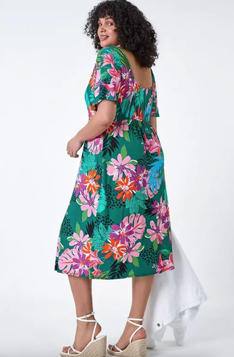 ROMAN RUCHED FRONT TROPICAL PRINT JERSEY DRESS Curve /Plus range - Picture 4 of 4