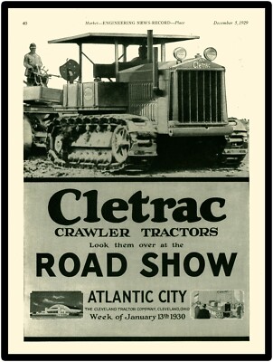 1929 Cleveland Tractor Co. New Metal Sign: Cletracs at the 1930 Road Show