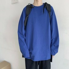 Men Solid T-shirt Tops Undershirt Crew Neck Long Sleeve Casual Loose Autumn