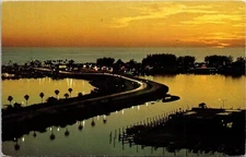 Clearwater Beach Illuminated Twilight Aerial View Florida Chrome Postcard