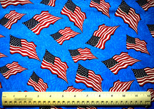 Wavy Flags Red White Blue Patriotic Stars Stripes By the 1/4 yd cotton fabric