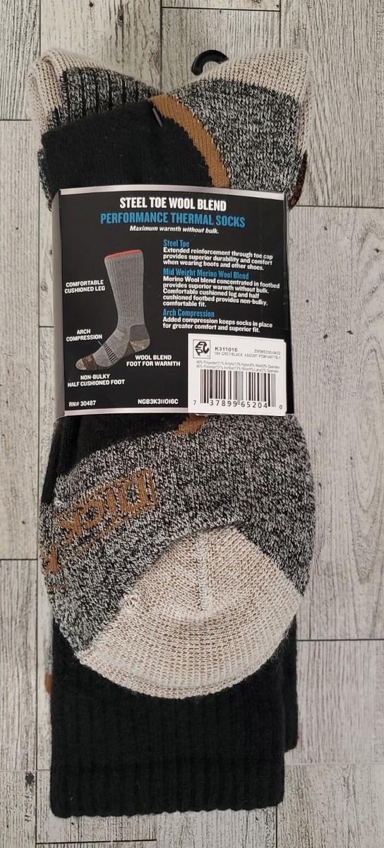 ソフト Dickies 3pk Steel Toe Crew Socks Sz 6-12 WOOL BLEND Gray Thermal