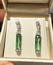 Green Emerald Color Translucid CZ Rhodium Plated Dangle Pierced Earrings 3g 1