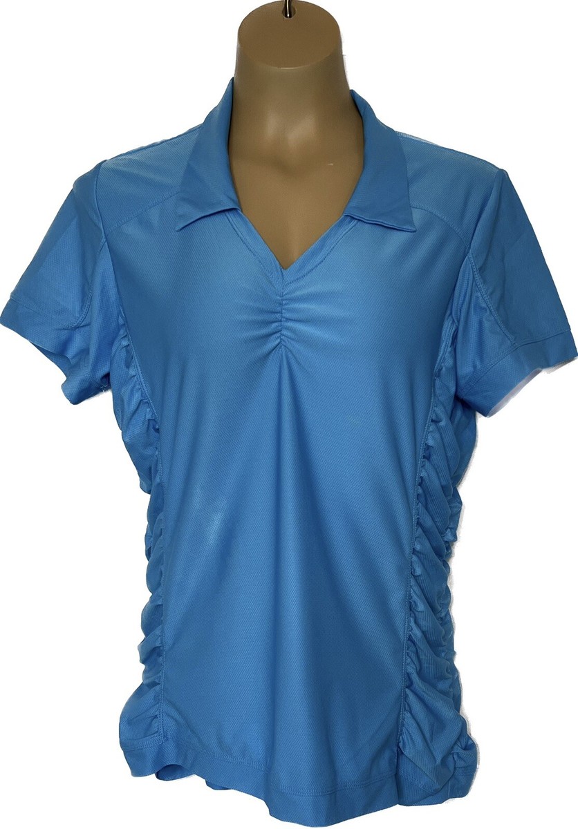 Athleta Birdie Polo Shirt 426902 Blue Ruched Athletic Top Size XL