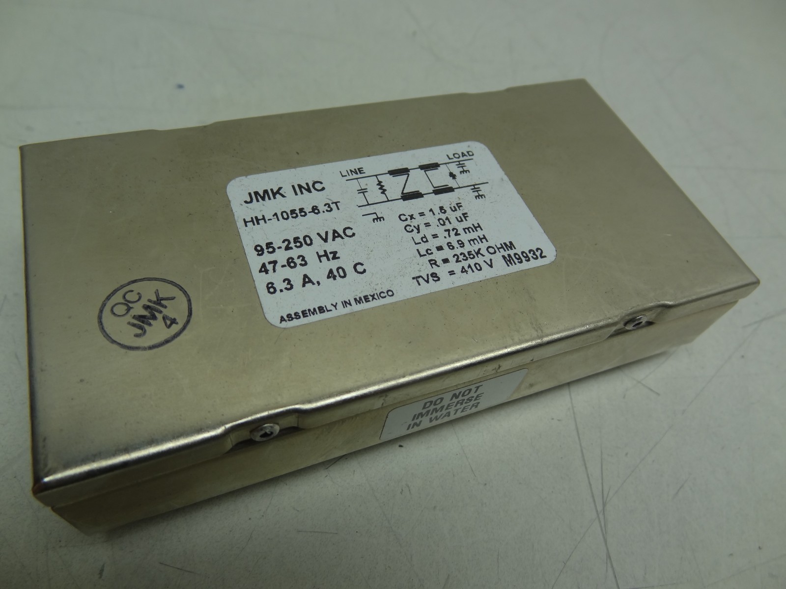 JMK INC. HH-1055-6.3T FILTER 95-250 VAC, 47-63 Hz, 6.3 A, 40 C **NEW**