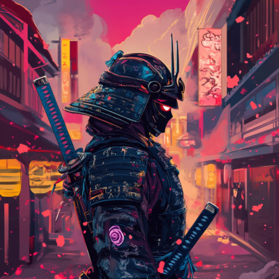 Wandtattoo Aufkleber Samurai Cyberpunk Wandaufkleber