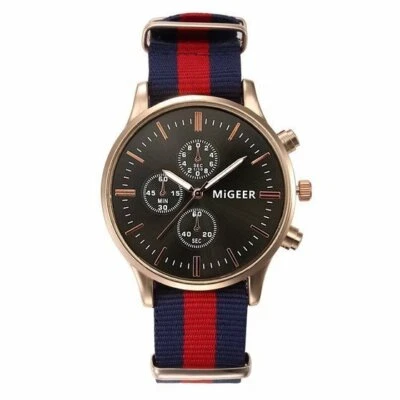 Herren  Armbanduhr Nylon Elegant Klassisch Quarz Gold Trenduhr Herrennuhr Uhr - Bild 1 von 2