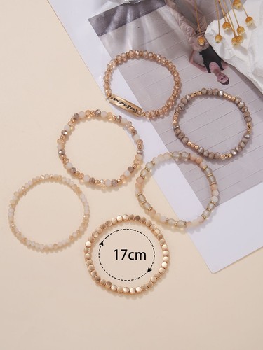 6pcs/set Champagne Gold-tone Beaded Bracelet Fashion Jewelry Accessories for - Picture 3 of 7