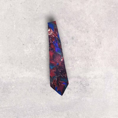Vtg Tie Stonehenge Molecular Expression Abstract 100% Silk Blue Purple Red Gray