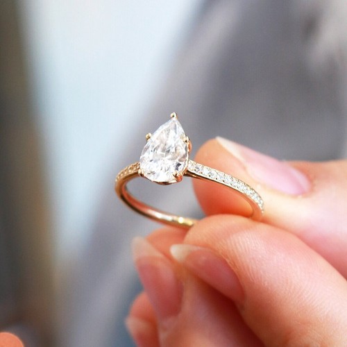 2.00Ct Pear Cut Diamond Solitaire Wedding Engagement Ring 14K Yellow Gold Finish - Picture 2 of 8