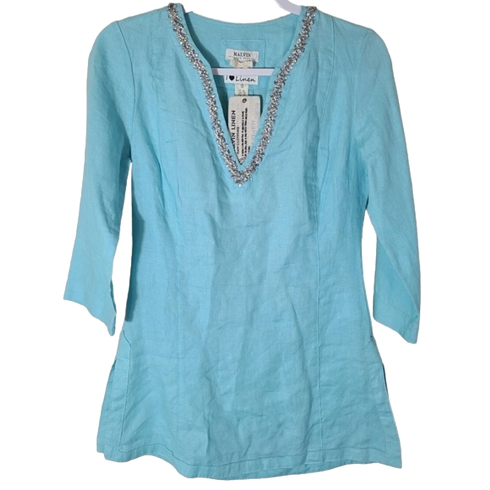 Linen 3/4 Sleeve Tops for Women