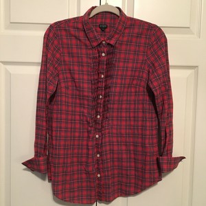 J Crew Tuxedo Style Plaid Tartan Womens Blouse sz M red | eBay