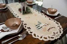 Beige Winter Snow Scene Table Runner 16"x70" 