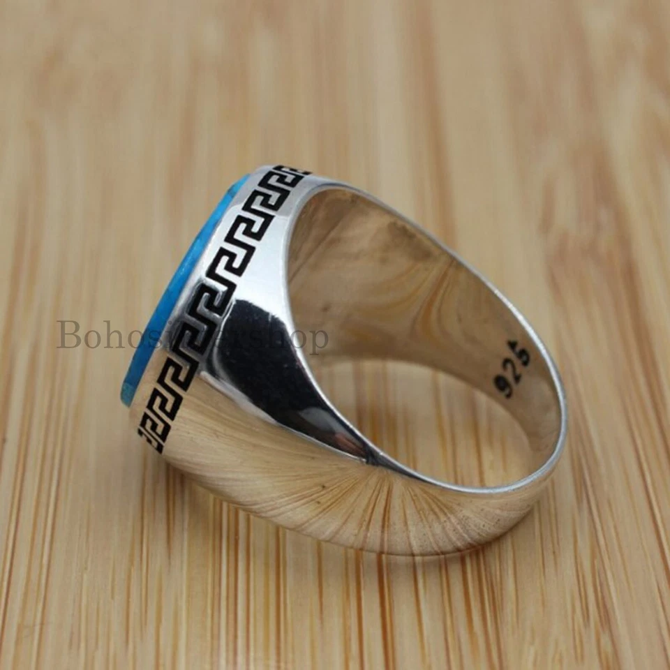 Anillos turquesa para hombre plata de ley 925 hechos a mano estilo otomano joyería #394 Foto 3 de 4