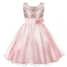 Girls Dresses Sequin Flower Girls Party Dress Bridesmaid Ball Gown Wedding Tu...