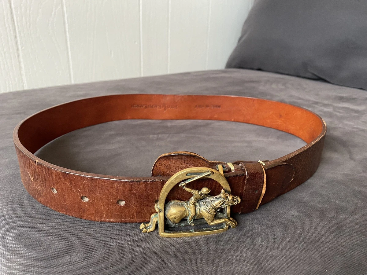 Vintage equestrian Polo Ralph Lauren Brown Saddle Leather horse Buckle Belt  32