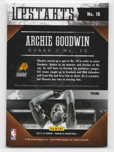 2013-14 Panini Pinnacle Upstarts Jerseys Prime Archie Goodwin #18 - Zdjęcie 2 z 2