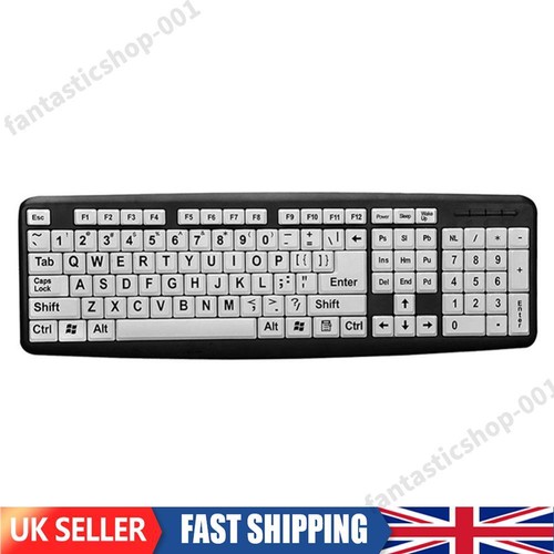 104 Keys USB Wired Large Print White Keys Black Letter PC Computer Keyboard