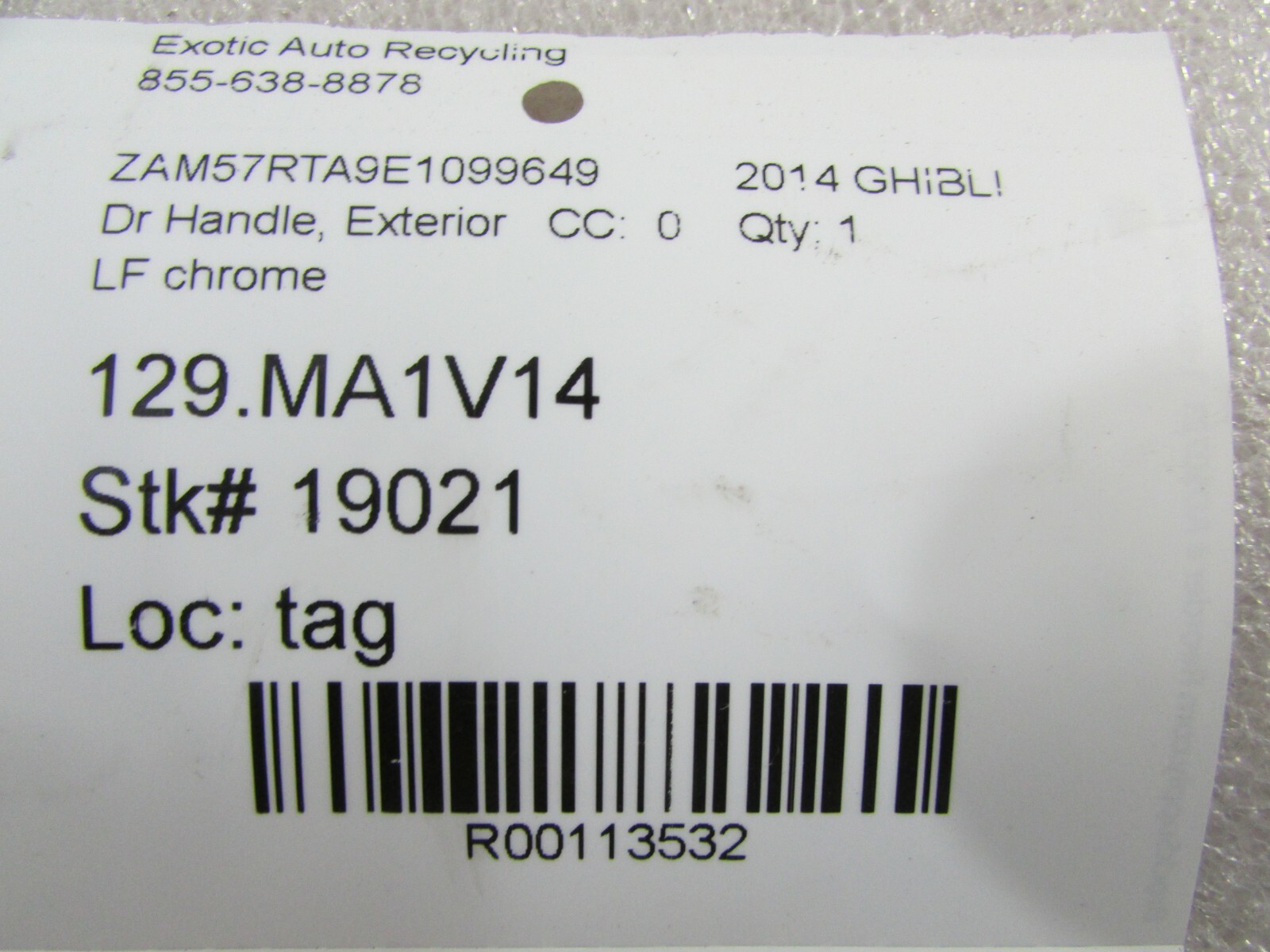 Maserati Ghibli, LH, Left Door Mechanism w/ Chrome Handle, Used, P/N 670005439