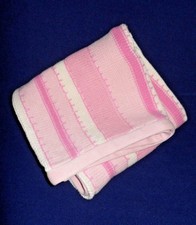 Pottery Barn Kids Pink White Striped Knit Cotton Baby Blanket