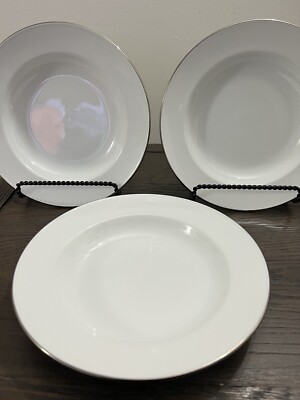 Graham Marquis Design Line   Set of 3 Salad Bowls   9 1/8    White Silver Rimmed
