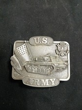 US Army Belt Buckle Tank Flag 1982 Bergamot Brass Works Made in USA/u5a