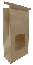 Bakery Coffee Bag Tin Tie Lined Window Natural Kraft 4.75 X 2.5 X 9.75"