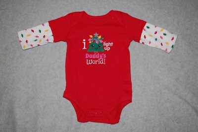 Baby Girls L/S Red Bodysuit Shirt I LIGHT UP DADDY'S WORLD Christmas Tree 3-6 MO
