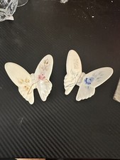 Two Butterfly Wall Hanging by Lasting Products Blue  Pink Rose 3.5  x 3.25  Dwk