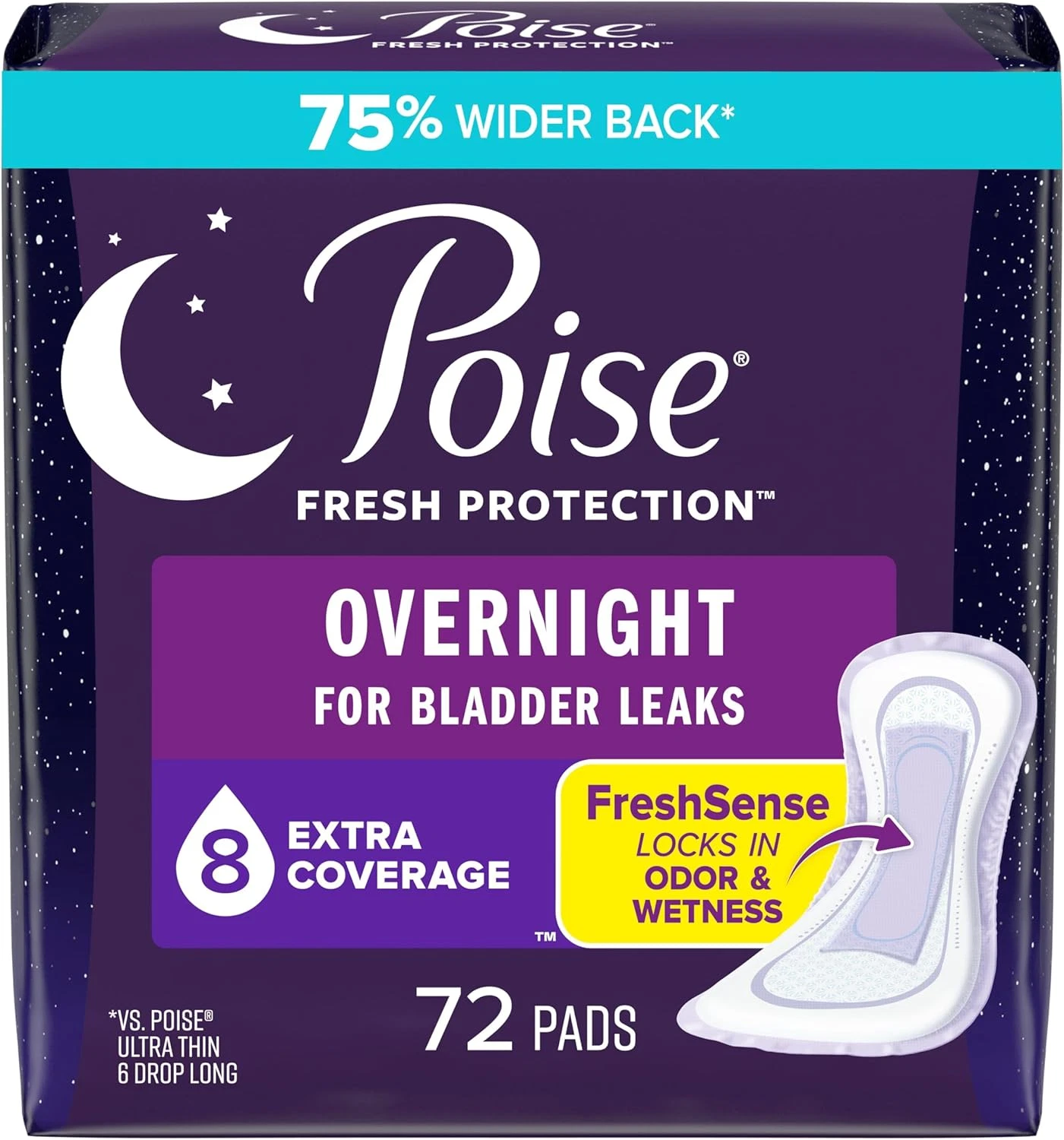 Overnight Incontinence & Postpartum Pads for Bladder Leaks, 8 Drop Extra Coverag