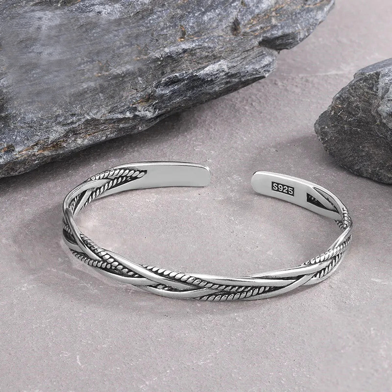 Braid Bangle Bracelet 925 Sterling Silver Bangle Adjustable Bangle