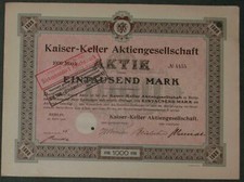 Kaiser-Keller Aktiengesellschaft 1920 1000 Mark