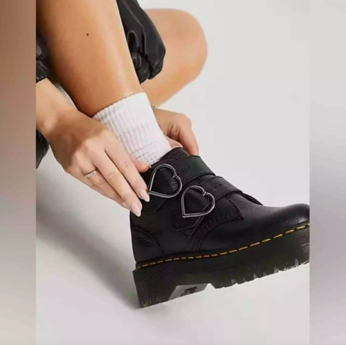Dr. Martens Devon Heart Leather Platform Black Milled Nappa Boots Womens US 5 - Picture 3 of 20