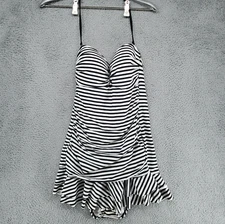 Apt. 9 Medium One Piece Spaghetti Strap Bathingsuit Black White Stripe Ruffle