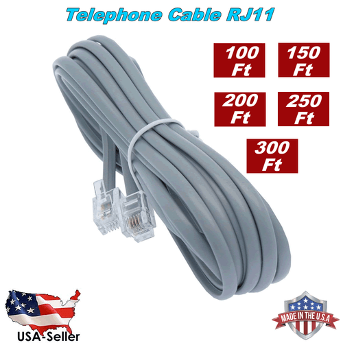 Long Telephone Cable 4 Conductor RJ11, 150FT, 200Ft, 250Ft, 300Ft - Picture 1 of 2