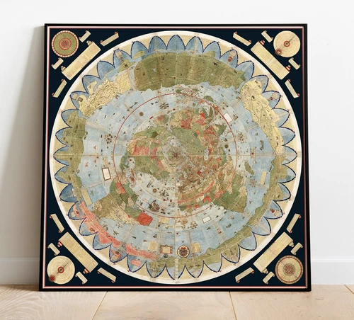 Urbano Monte 1587 Flat Earth World Map Poster Vintage Cartography Wall Art Print