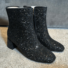 Women s Black Glitter Covered Chunky Heeled Sparkly Boots Size 9.5 NEW