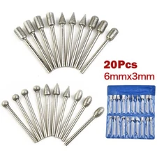 Diamond Burr Set for Rotary Tools 20pcs 3mm Shank Grinding and Carving Bits