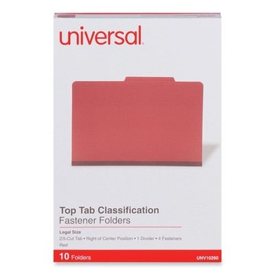 Universal 10260 4-Sec. Pressboard Classification Folder - Legal, Red (10/BX) New