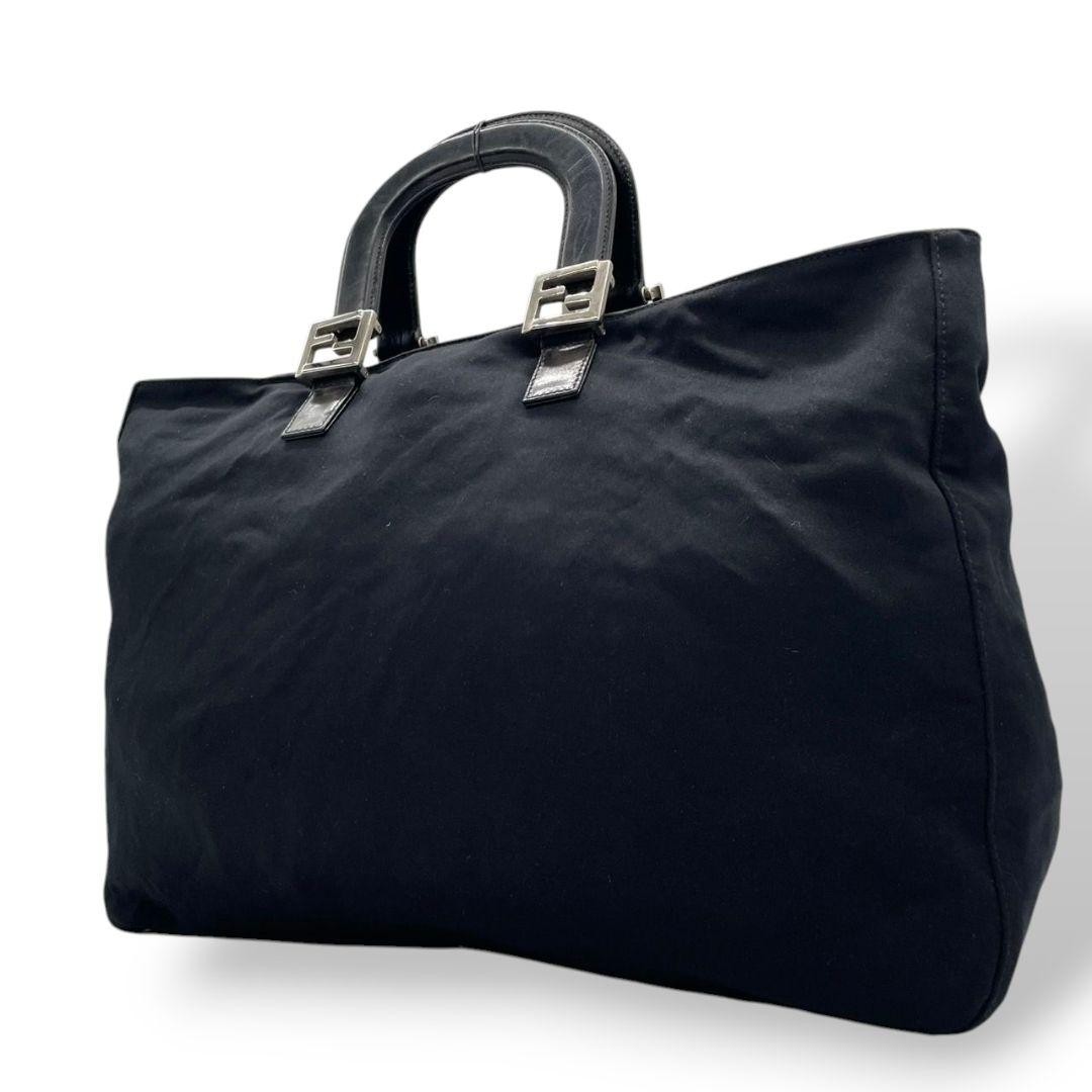 Fendi Black Tote Bag with Metal F Logo Hardware Preowned