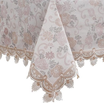 Heavy Duty Vinyl Tablecloth Elegant Floral Lace-Trimmed Tablecloth Vintage