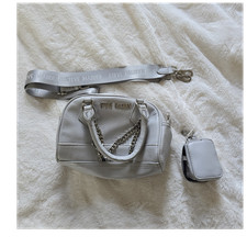 Steve Madden Light Gray Pebbled Satchel with Chain Accents, Coin Purse