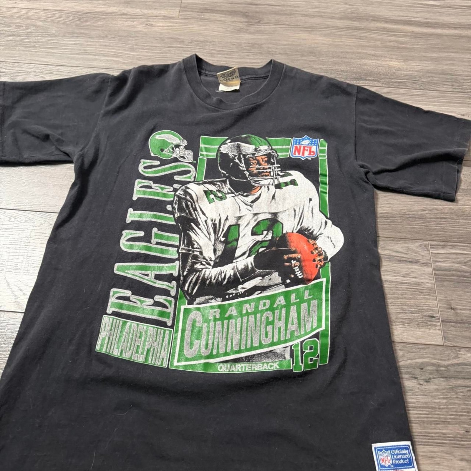 1990s Vintage NFL Philadelphia Eagles Randall Cunningham Black T-Shirt Large