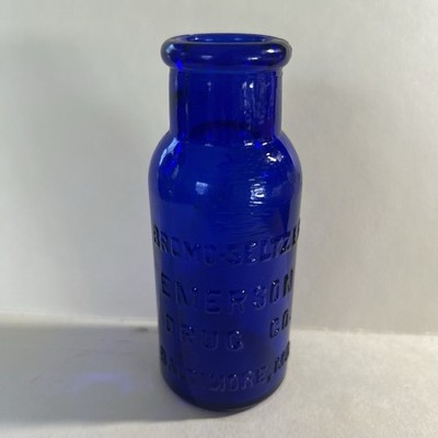 Vintage Early 1900 s Colbalt Blue Glass Bromo-seltzer By Emerson Drug Co Bottle