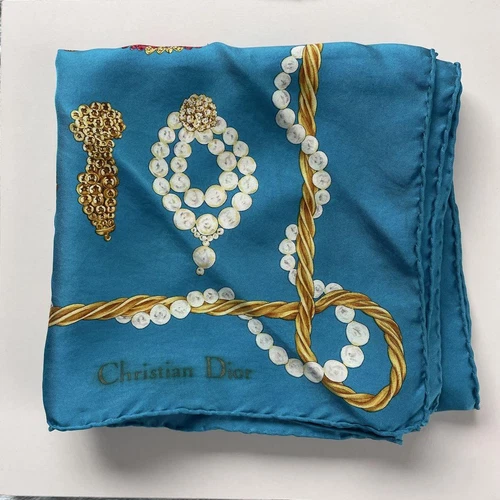 Authentique foulard Christian Dior bleu vert vintage mode femme du Japon