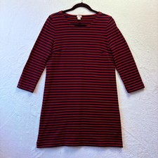 J. Crew Knit Dress Red Navy Blue Striped Cotton Blend 3/4 Sleeve Casual