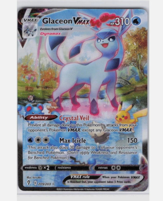Sword & Shield Evolving Skies Glaceon VMax Alt Art 209/203 Pokemon TCG