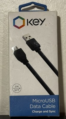 NEW BOX Key Enhanced Micro-USB Charge and Sync Data Cable 3 Ft Black 1 Meter